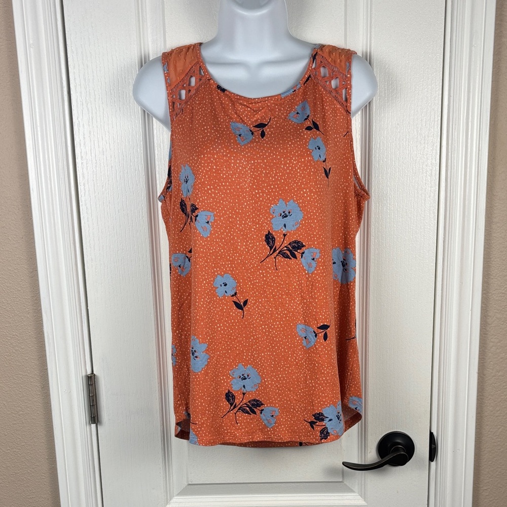 Daniel Rainn Women's Orange/Blue Floral Soft Stretch Tank‎ Top Size M NWT